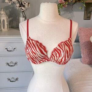Victorias Secret Very Sext Pushup Bra Red White Zebra Stripe Womens 32B